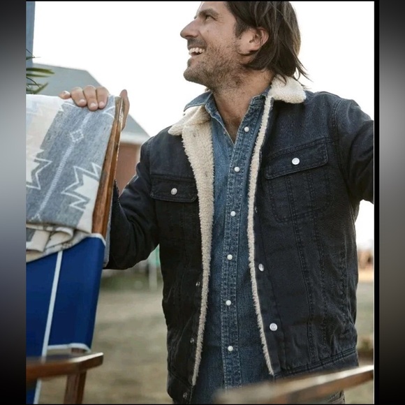 Faherty Timberline Organic Cotton Primaloft Trucker Jean Jacket Washed Sherpa, L - Picture 2 of 13